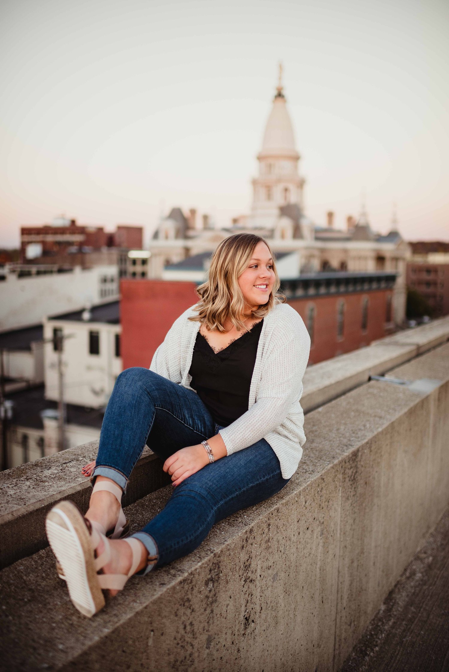 downtown roof top parking garage senior session